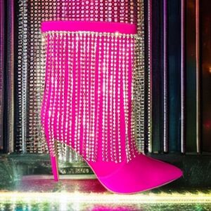 KAYLEEN By Los Angeles Vibrant Pink Rhinestone Heeled Boots